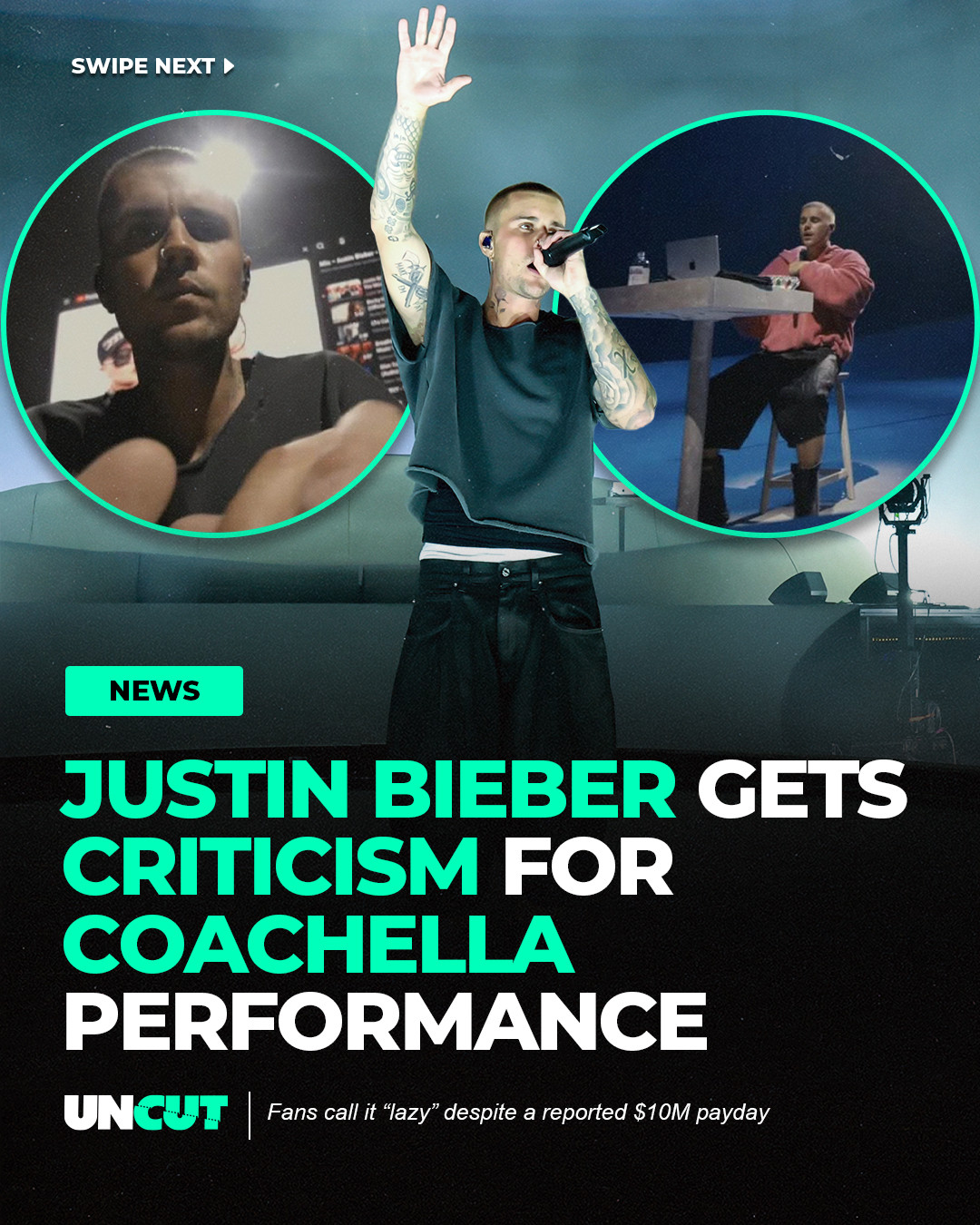 Justin Bieber is getting backlash after his Coachella performance, with fans calling it “lazy” despite reports he was paid around $10 million for the set 🎤⁠
⁠
He performed in a super casual look and took a stripped-down approach, even singing parts of his hits off a laptop, which left a lot of people confused 🤔⁠
⁠
What do y’all think⁉️👀⁠
⁠
📸: Coachella/YouTube