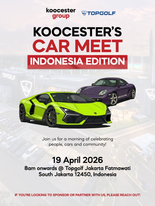 LESS THAN A WEEK TO OUR NEXT BIG CAR EVENT OF 2026! 

KOOCESTER’S CAR MEET: INDONESIA EDITION
🗓️ 19 April 2026
⏰ 8am onwards (till 12pm)
📍 Topgolf Jakarta Fatmawati
South Jakarta 12450, Indonesia

Join us as we celebrate people, cars and culture! 🫶🏻 Save the date. See you there!

If you’re keen to sponsor or partner with us, please reach out to us!