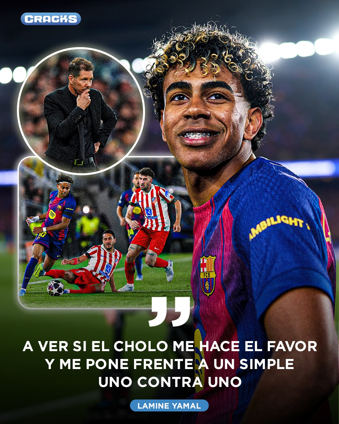 MENSAJE AL CHOLO ⚽🔥

Lamine Yamal llega con confianza total para la vuelta ante el Atlético de Madrid. 👀

Dejó claro que quiere marcar la diferencia y lanzó un mensaje directo, esperando encontrarse en situaciones de uno contra uno.