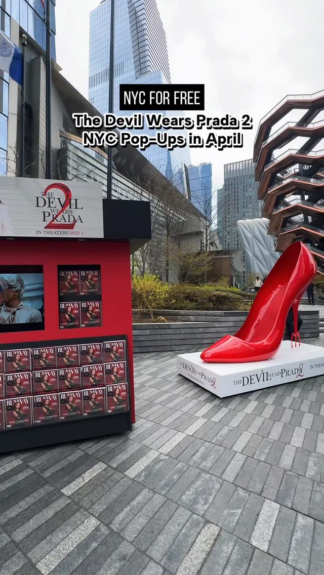 Celebrate the upcoming release of The Devil Wears Prada 2 (@tdwp2) with two free pop-ups:

1️⃣ Newsstand April 13:
Free magazine, @lorealparis makeup (only 4/13) & photo ops (while supplies last)
📍 Hudson Yards, 11AM-5PM
*UPDATE: the newsstand will be back in HY all week through 4/26 and then moved to USQ through May 3rd. See newer reel for more on this USQ pop-up.

2️⃣ Devil’s Roast Pop-Up Carts
April 14, 21, and 23 
@GreyGoose Espresso martinis + popcorn
📍 Hudson Yards, Zuccotti Park, Manhattan West (1 location per day), 12-2PM and 4-6PM

#nycforfree #thedevilwearsprada #greygoose #tdwp2
