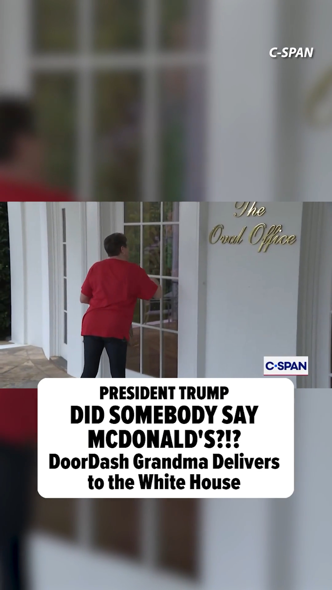 🍔😋👀 President Trump just got McDonald's delivered to the White House by a "DoorDash Grandma" in a bizarre scene that Trump says "doesn't look staged, does it?"

Full story at the link in bio. 

🎥: C-SPAN