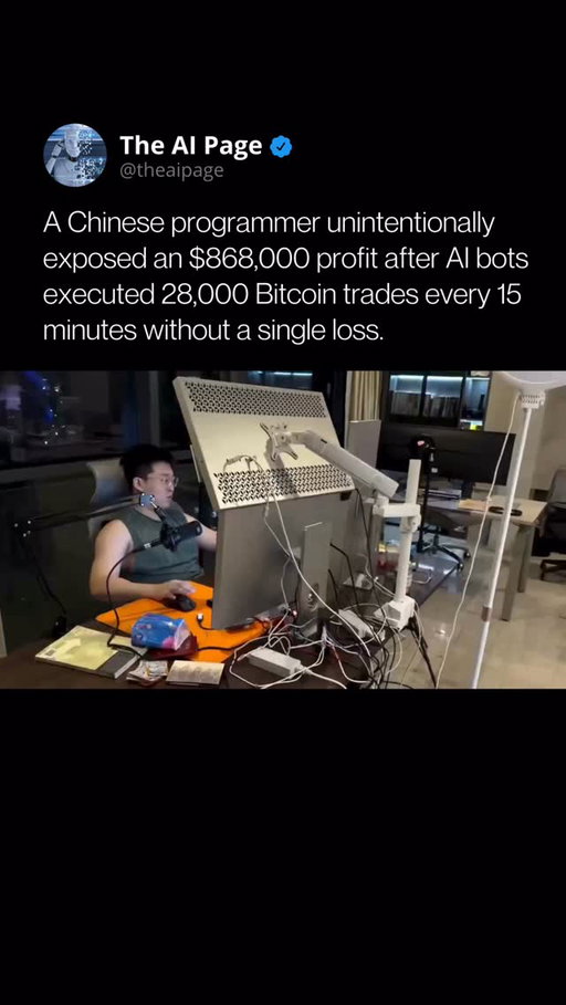 A Chinese programmer accidentally revealed an $868,000 profit after his trading dashboard appeared during a WeChat call, instantly going viral.

The gains reportedly came from around 28,600 high-frequency arbitrage trades on Polymarket, where a custom-built AI bot exploited tiny pricing gaps in short-term Bitcoin “Up or Down” prediction markets. By rapidly buying and selling YES and NO shares, the system capitalized on market inefficiencies at scale.

Powered by a 40-server infrastructure, the setup highlights how automation, low-latency execution, and advanced coding skills can unlock consistent returns. While the bot achieved an estimated 83 percent win rate, it still incurred small losses, underscoring that no system is entirely risk-free.

The incident offers a glimpse into the future of algorithmic trading, where AI and high-frequency strategies are reshaping financial markets and creating new opportunities for those with the technical expertise to build and deploy them.

Follow @theaipage for daily updates on AI, robotics, and technologies shaping the future. 🦾

#ArtificialIntelligence #AiTrading #PredictionMarkets