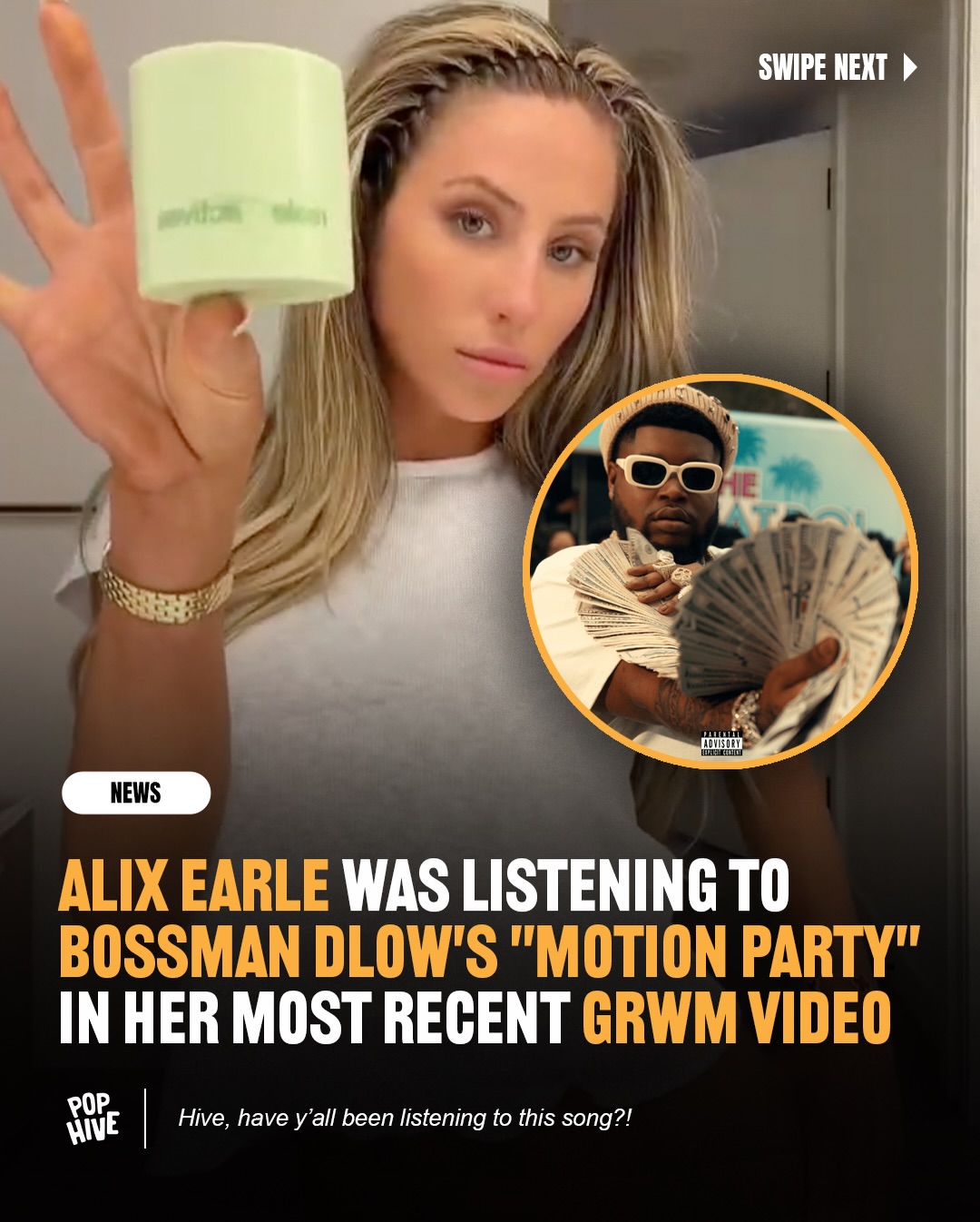 It looks like Alix Earle is a Bossman Dlow fan 🙌 Hive, do you like the song “Motion Party” too❔👀