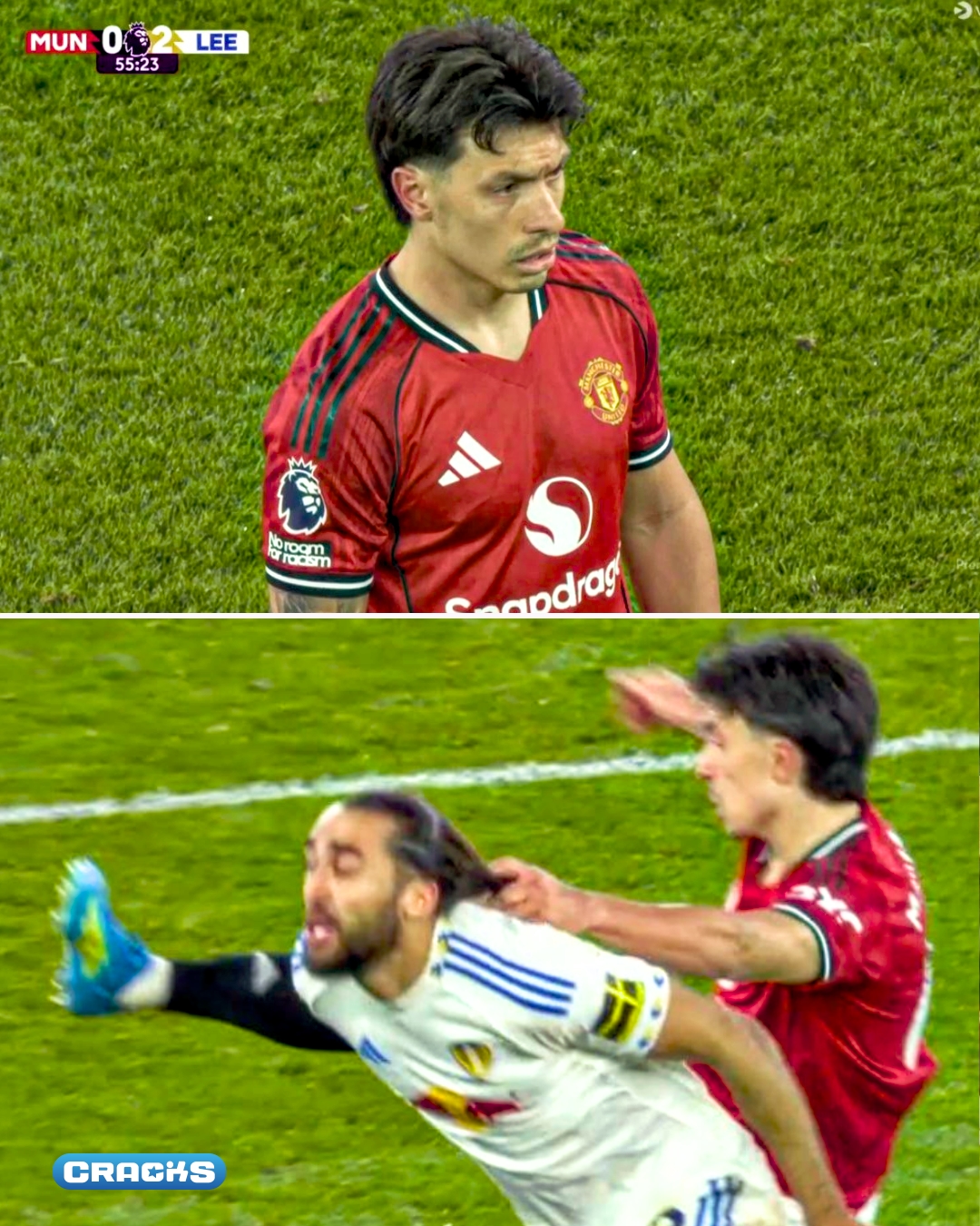 ROJA PARA LISANDRO MARTÍNEZ. 🟥

Se unió al Manchester United en 2022 y es la primera vez que recibe una tarjeta roja en la Premier League.

¡Por jalarle el pelo a Calvert Lewin! Insólito. 😳