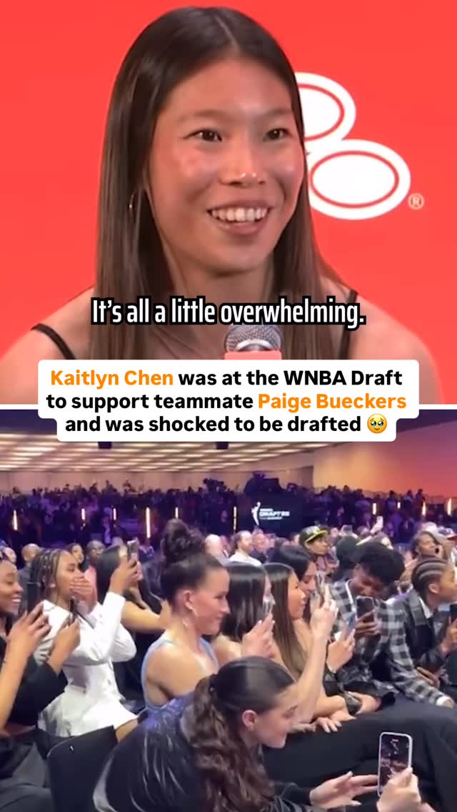 Former UConn player Kaitlyn Chen was not invited to the 2025 WNBA Draft and simply showed up to support teammate Paige Bueckers - so hearing her name called as the 5th pick in the 3rd round was the ultimate surprise 😭

(🎥: @wnba , @sportscenter )