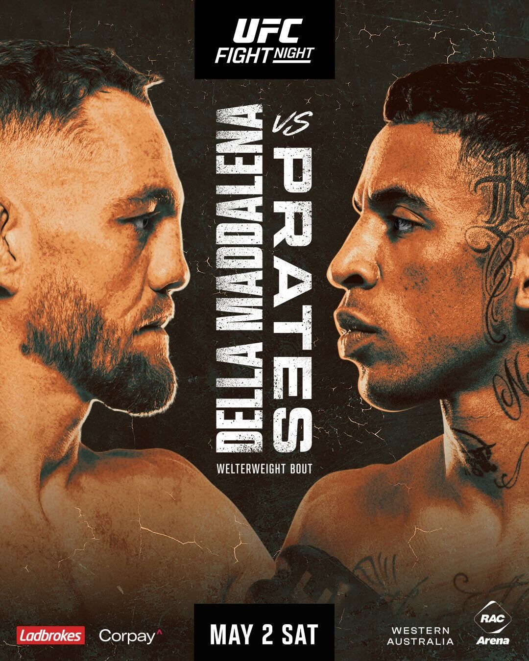 Your Perth poster has dropped!⁣
⁣
Jack Della Maddalena vs Carlos Prates 👊⁣
⁣
#UFCPerth | SAT 02 MAY | Tickets on sale NOW at link in bio