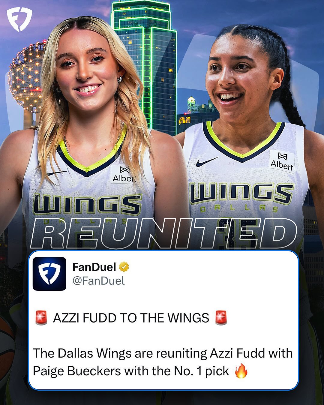 The Wings are selecting Azzi Fudd with the first pick in the 2026 WNBA Draft 🔥

#WNBA | #DallasWings | #Basketball