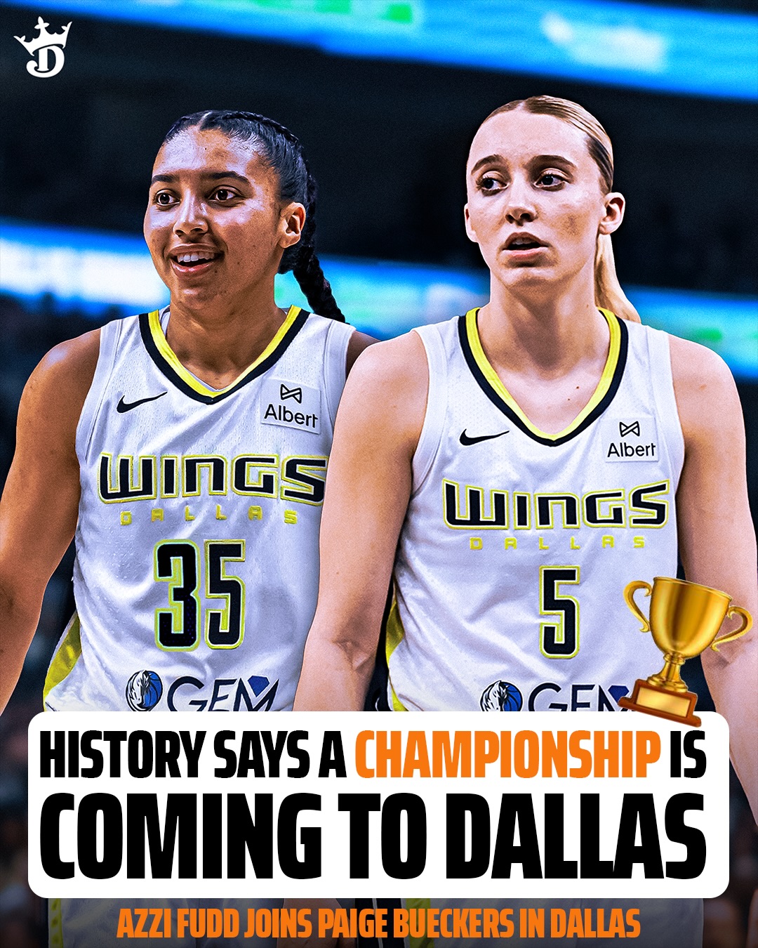 AZZI FUDD GOES FIRST OVERALL TO THE DALLAS WINGS 🚨

After winning a championship at UConn, can Azzi & Paige Bueckers to bring a title to Dallas too? 🤔