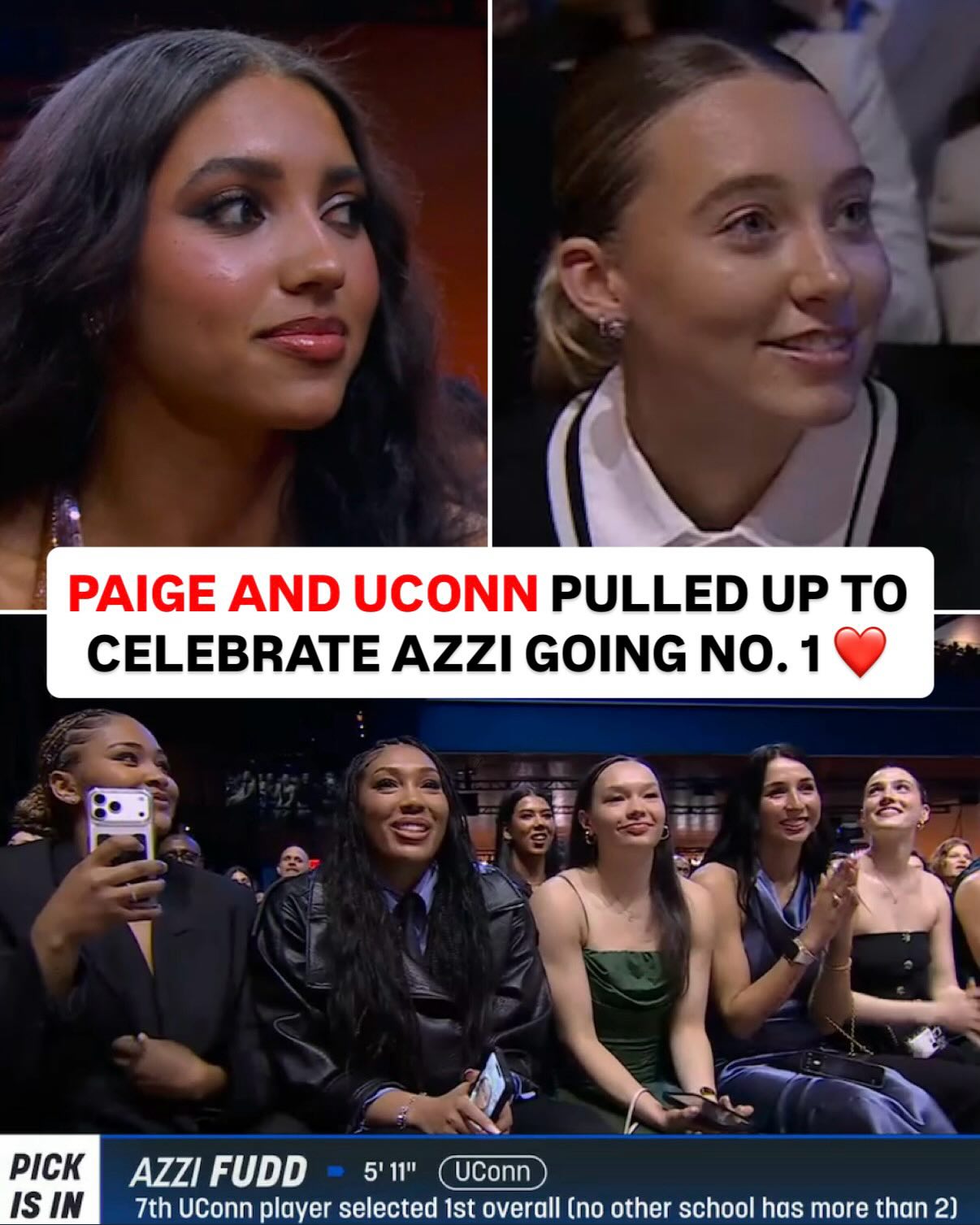 Paige Bueckers and UConn Women’s Basketball came to support Azzi going No. 1 overall in the WNBA draft 👏❤️