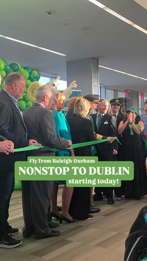 FLY • Ireland is a little bit closer now! The inaugural @aerlingus flight between @flyrdu and @dublinairport launched today!
✈️
Nonstop flights will operate five times a week (Monday, Tuesday, Thursday, Friday and Sunday) on a 184-seat Airbus 321XLR.
🍀
I could not be more excited about this new service. Not only because of the convenience to Ireland, but to other cities as well. The flight offers connections to more than 20 destinations across the UK and Europe. Furthermore, passengers flying to the US from Dublin can connect from 10 UK airports, and take advantage of US Immigration’s pre-clearance facility allowing them to arrive as domestic passengers.
✈️
Are you as excited about RDU-DUB as I am? Do you have a trip planned? Tell me in the comments! 
🍀