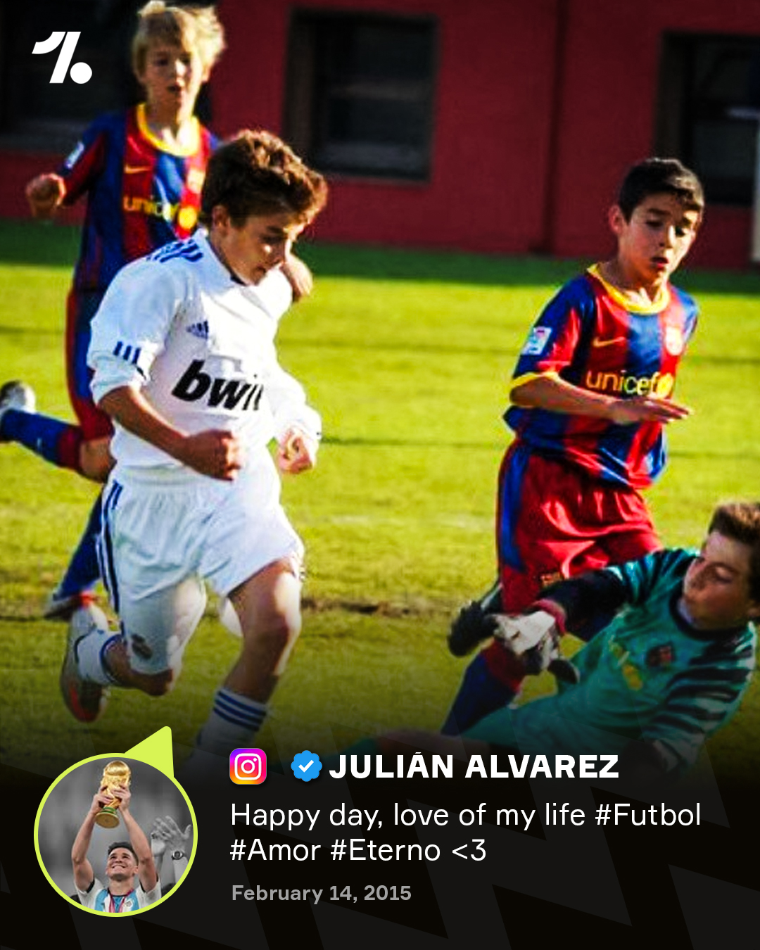 Julián Alvarez playing a trial match for Real Madrid 🆚 Barcelona back in 2011 👀

🗣️ 'love of my life'

Since then the World Cup winner has played for River Plate, Man City, Atlético Madrid and is now linked with a move to Barcelona 😮‍💨