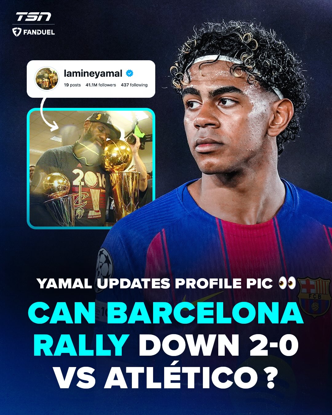 Is Lamine Yamal missioning a Barcelona comeback with his LeBron profile pic? 😤 

The Spanish superstar will look to make a statement today in the Champions League.

@fanduelcanada