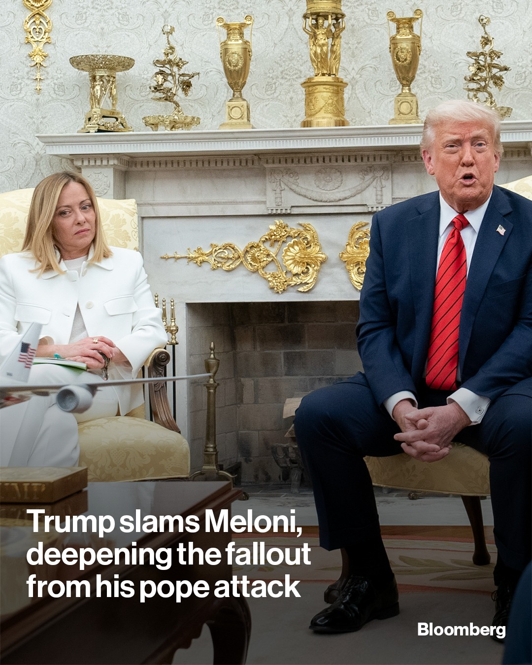 President Donald Trump slammed Italian Prime Minister Giorgia Meloni, his one-time political ally, deepening a rift over her opposition to the war in Iran and his attack on Pope Leo XIV. Tap the link in the bio to read more.

📷️: Chris Kleponis/Bloomberg