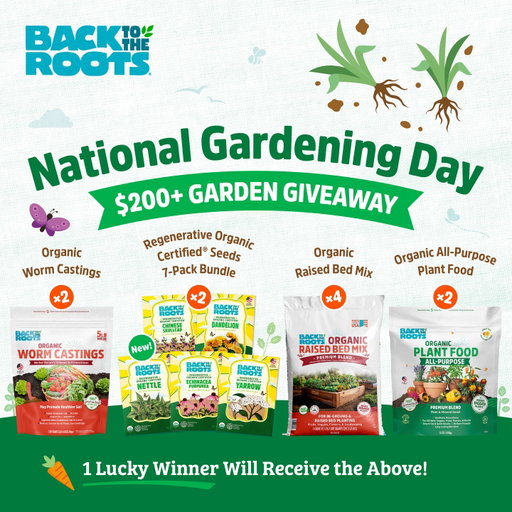 💚🪴National Gardening Day $200 Giveaway! 🪴💚

It might not be considered a federal holiday just yet, but that doesn’t stop it from being one of our favorite days of the year! #NationalGardeningDay

No matter how you grow - from the smallest kitchen gardens to patio projects to full backyard adventures - we’re on a mission to get every family growing at least one thing. 

One lucky winner will receive the below prize to bring our goal to life:

2 x Organic Worm Castings 5LB
4 x Organic Raised Bed Mix 
2 x NEW Regenerative Organic Certified (ROC) seeds collection - 7 varieties!
2 x Organic All Purpose Plant Food 5LB

To enter: 

1. Follow @backtotheroots_official.
2. Comment ‘WINNER’
3. Tag a friend you want to grow with. 

No purchase necessary. Contest ends 11:59 PM CT on 4/28/26. Open to US shipping addresses only. The winner will be notified via DM after contest end date. Void where prohibited. This contest is in no way sponsored, endorsed, administered by or associated with Instagram.

#gardeninggiveaway #gardengiveaway