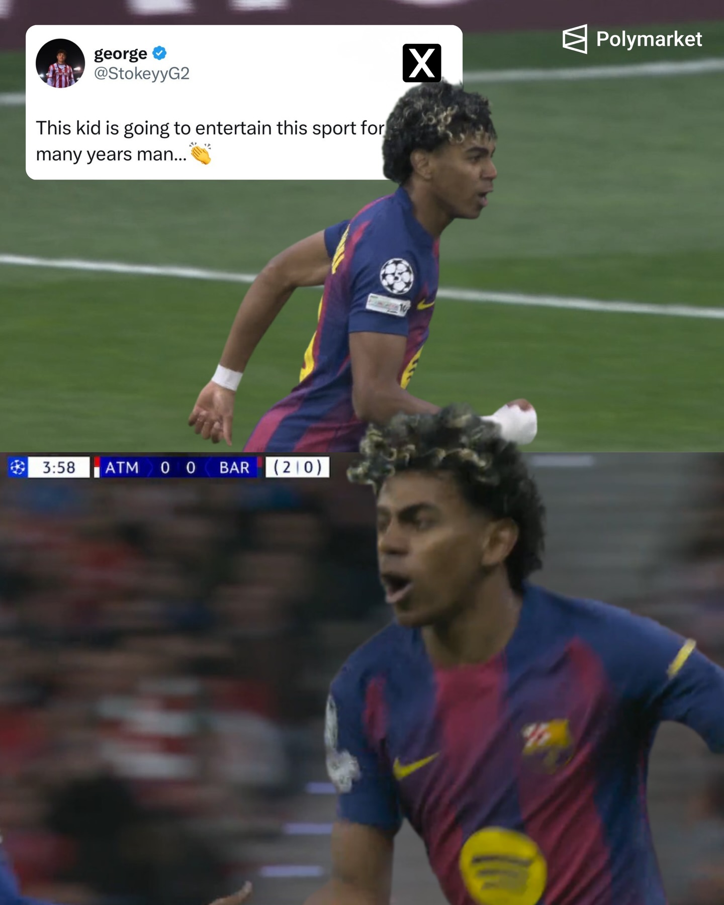 📸 - LAMINE YAMAL IS WALKING THE TALK. HE HYPED THE ENTIRE WORLD AND HE SCORED WITHIN 5 MINUTES, THIS IS LAMINE YAMAL. WOW 🍿