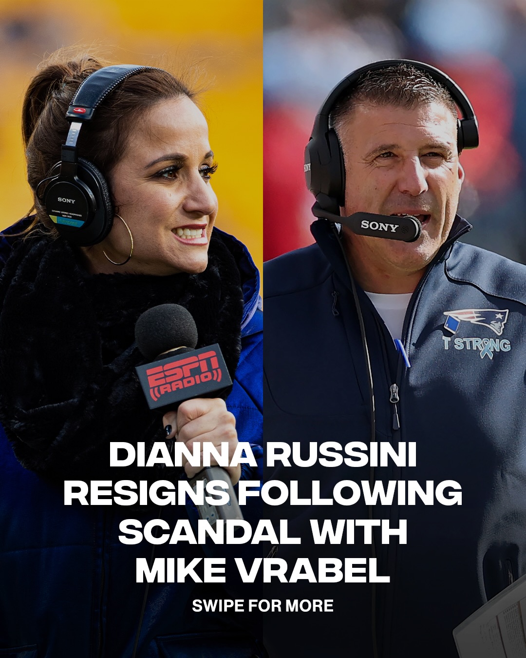 Following the photos that hit the internet of Dianna Russini and Mike Vrabel interlocking fingers and relaxing pool side it has been reported that she has stepped down from her current role at the Athletic.

There have been no new statements or updates from either Mike or Dianna after speaking out and stating the images did not reflect the reality of the situation