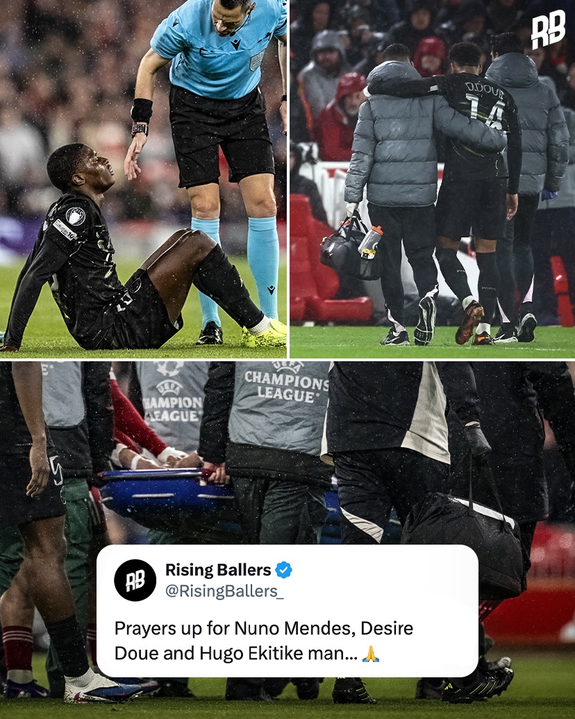 This is sad to see… Nuno Mendes and Desire Doue both came off injured tonight in the Champions League, while Hugo Ekitike had to stretchered off the field… 😔

As much as it’s a pleasure to watch these young ballers it’s equally as devastating when they experience these setbacks, especially so close to the World Cup… wishing them all the best in their recoveries. Come back stronger ❤️💪🏽