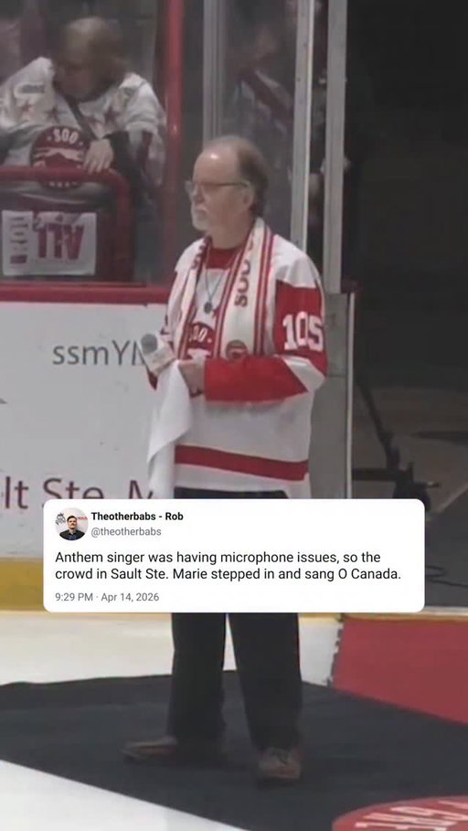 The crowd steps up when the singer runs into microphone issues during O Canada. #hockey #canada #ohl