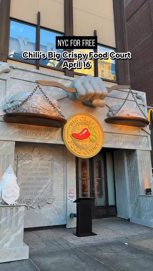 Chili’s is putting fast food on trial, and you’re invited to the courtroom in New York City! 🌶️ #ChilisPartner #BigCrispy

@chilis invited us to check out the Big Crispy Food Court, a free immersive pop-up on April 16th.

You’ll serve as the jury in the case of Chili’s vs. Fast Food and leave with a free Big Crispy 3 For Me meal! Listen to the evidence on why it’s the best value in the industry, with a Big Crispy Chicken Sandwich, fries and ranch, bottomless chips and salsa, and unlimited soft drinks, all for $10.99.

Head to 37 Union Square West from 11AM–5PM to experience Chili’s Big Crispy Food Court for one day only!

#nycforfree #chilis