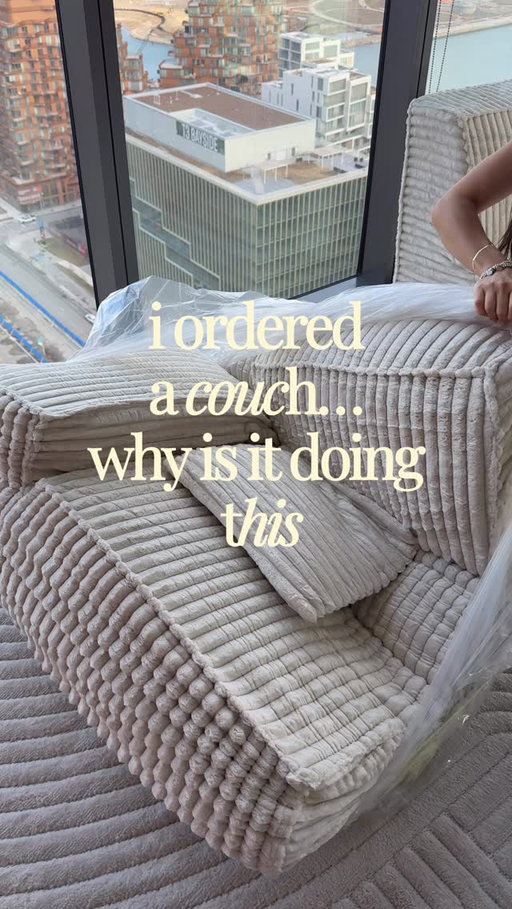 not me having two couches now 😭

lowkey a very “first world problem” but i’m actually giving this one to my parents because they needed a new couch… so it worked out perfectly ty @ocloudy.ca 

#asmrunboxing #torontolifestyle #aesthetichome #cozycouch #torontocreator