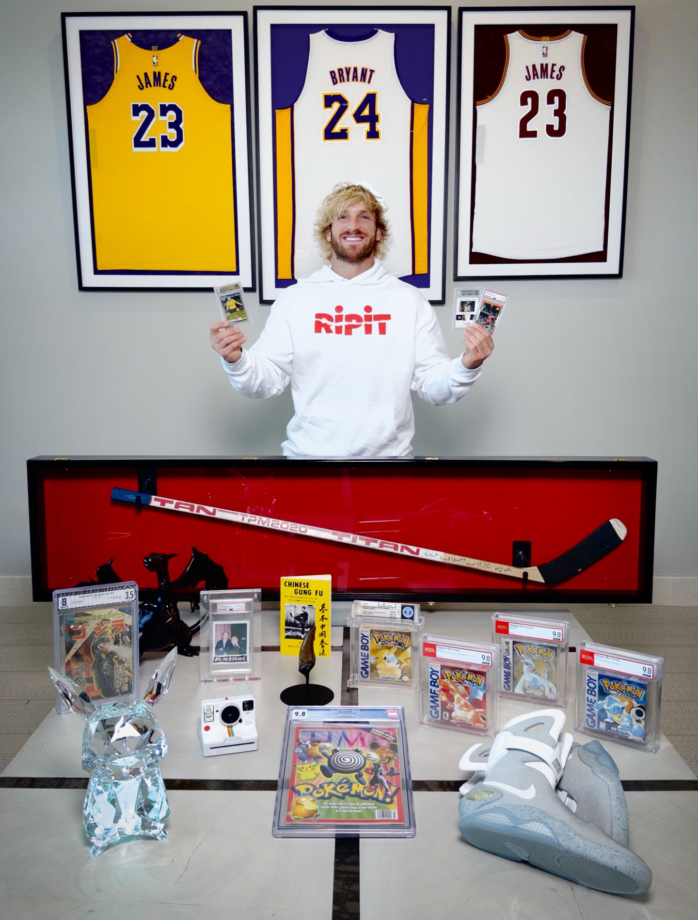 It’s hard to put into words but the fulfillment and sense of satisfaction that collecting gives me is a feeling like nothing else.

Here are some of my favorite pieces I’ve quietly acquired over the past few years…

Dudley, my 66 million year old authentic Triceratops unearthed in Wyoming

Lebron & Jordan rookie cards. A 2003-04 Upper Deck Exquisite Lebron James Rc Patch Autograph (BGS 9) & a 1986 Fleer Michael Jordan Rc (PSA 10)

Game worn LeBron & Kobe jerseys that accounted for 134 total points & big moments like a Playoff victory, LeBron’s fake swig of beer from the crowd & first game in Cleveland WITH his son Bronny who scored his first career points

Abraham Lincoln PSA 10 photograph, signed by him 3 weeks before his death in 1865. Possibly the last signed photo (CDV) of Abe Lincoln 🤯

Tyrannosaurus Rex tooth from 67 million years ago

BGS 3.5 Godzilla manga from 1954… first full appearance of Godzilla and his first cover. One of very few surviving copies

Steve Jobs signed 1976 Apple Computer Check No. 4, predating the official founding of the company. He literally had to write “Apple Computer” on the top because they hadn’t incorporated yet

Wayne Gretzky’s LAST championship game-used Stanley Cup Finals hockey stick, dated and signed by Gretzky himself in 1988 (they won)

Original sealed Pokémon games from 1998-2000 in insanely high grades

First & earliest official Pokémon item ever: a promotional flyer handed out at Space World showing original planned release date of Dec 21, 1995

The best Erling Haaland card that exists, a 1/1 2019-20 Topps Chrome Rookie Superfractor (BGS 9.5) - a true crown jewel. Along with a BGS 10 and PSA 10 Erling Haaland Rc Red Refractor

Bruce Lee’s first and only book published during his lifetime teaching martial arts

A 1/1 Original Bob Ross painting from 1981. Likely painted while he was stationed in the Air Force in Alaska

CGC 9.8 1999 TIME Magazine Pokémon cover (highest grade) Population: 1

67 pound Gibeon Meteorite that’s older than the earth (true story)

If you’ve made it this far in my caption you should probably join the waitlist for my collectible platform @ripit which is coming very soon at www.ripit.co