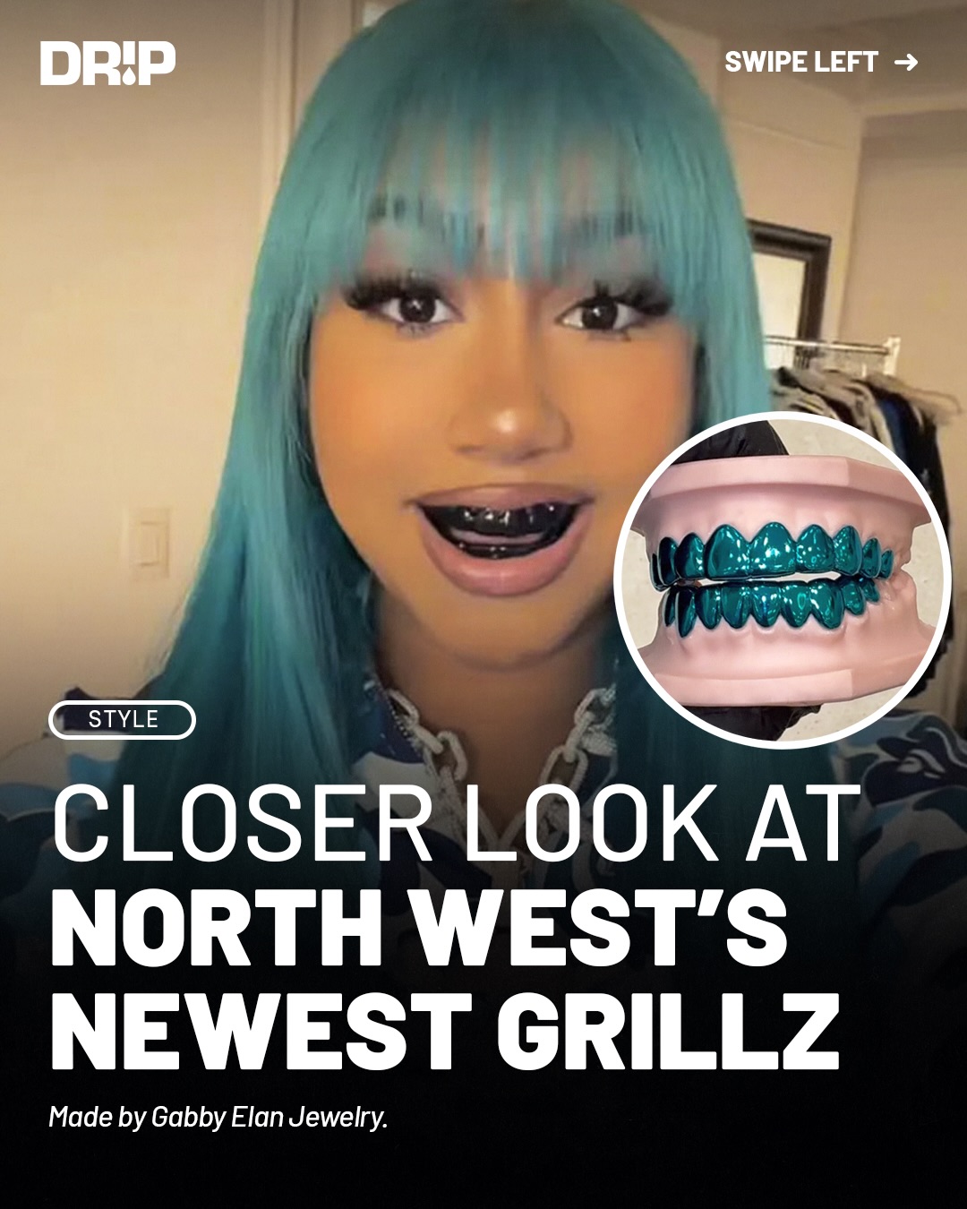 North West just got 3 new grillz, including teal blue, candy red, and white gold. Which set is best?

Made by @gabbyelanjewelry