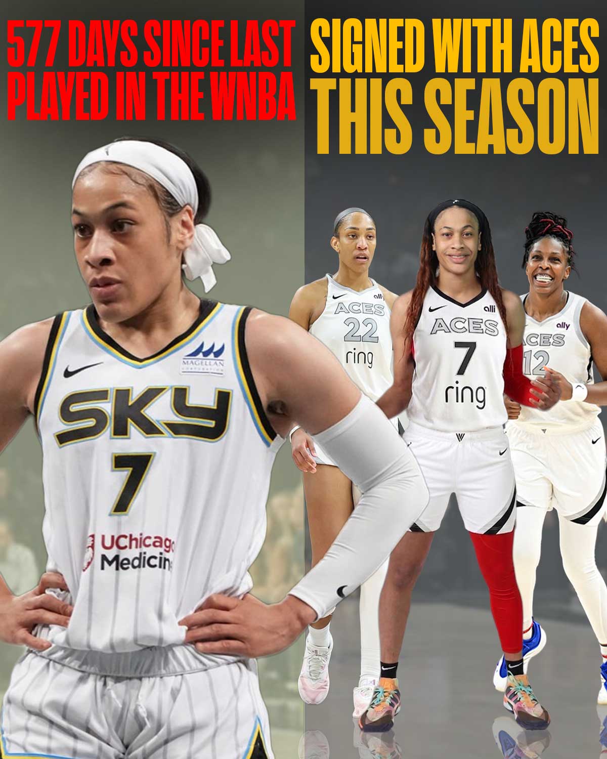 It’s been 577 days since Chennedy Carter last played in the WNBA.

Her final appearance came on September 15, 2024, against the Phoenix Mercury while suiting up for the Chicago Sky. 

That season, she played 33 games and put up strong production.

🔹 17.5 PPG
🔹 3.5 RPG
🔹 3.1 APG 

Then, she disappeared from the league in 2025.

Now, the wait is over.

Per Jackie Powell, Carter is set to return to the WNBA and join the Las Vegas Aces. 

There’s no easing in here, every possession is a tryout.

If Carter rediscovers her 2024 form, she won’t just be a bench scorer, she will become a swing piece in a championship rotation.

Predict her stats in her comeback season. 👀👇🏼

#chennedycarter #aces #lasvegas #wnba