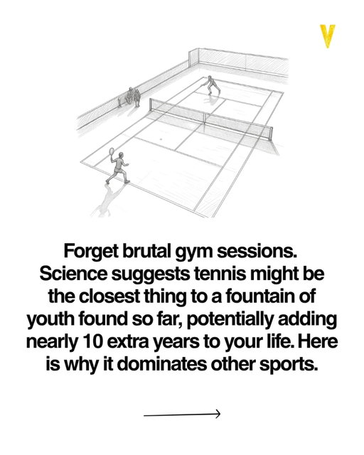 You don’t need a brutal workout to live longer.
You might just need a racket.

It sounds almost too simple.
But long term research keeps pointing to something surprising.

People who play tennis tend to live significantly longer than those who stick to gym routines alone.

Not because tennis is magical.
But because it trains your body the way life actually works.

Short bursts.
Quick decisions.
Constant movement.

Your heart gets stronger from the intensity shifts.
Your muscles stay responsive because of unpredictable movement.
And your brain stays sharp because every second demands focus and reaction.

Most workouts isolate.
Tennis integrates.

And there is something even more powerful hiding inside it.

Connection.

You are not alone on a court.
You compete, laugh, react, and engage.

That social interaction is one of the strongest predictors of long term health.

So this is not just exercise.
It is physical training, mental stimulation, and emotional connection in one habit.

Longevity is not built in extreme moments.
It is built in activities you can enjoy for decades.

Find something that makes you move and makes you come back.

Save this as a reminder that fitness does not have to feel like punishment.

And send it to someone who thinks health only comes from the gym.