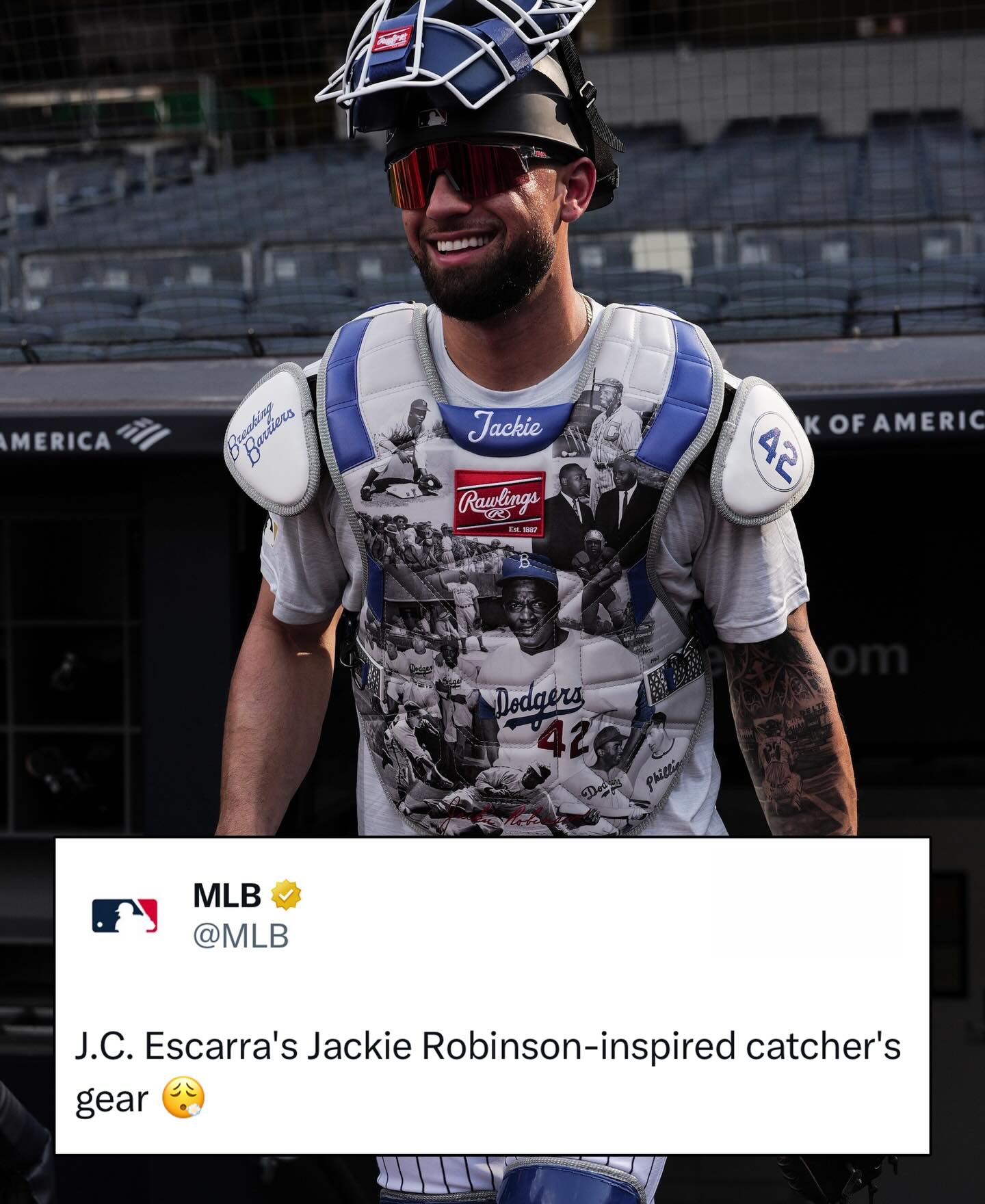 JC Escarra went all-out with his gear for Jackie Robinson Day