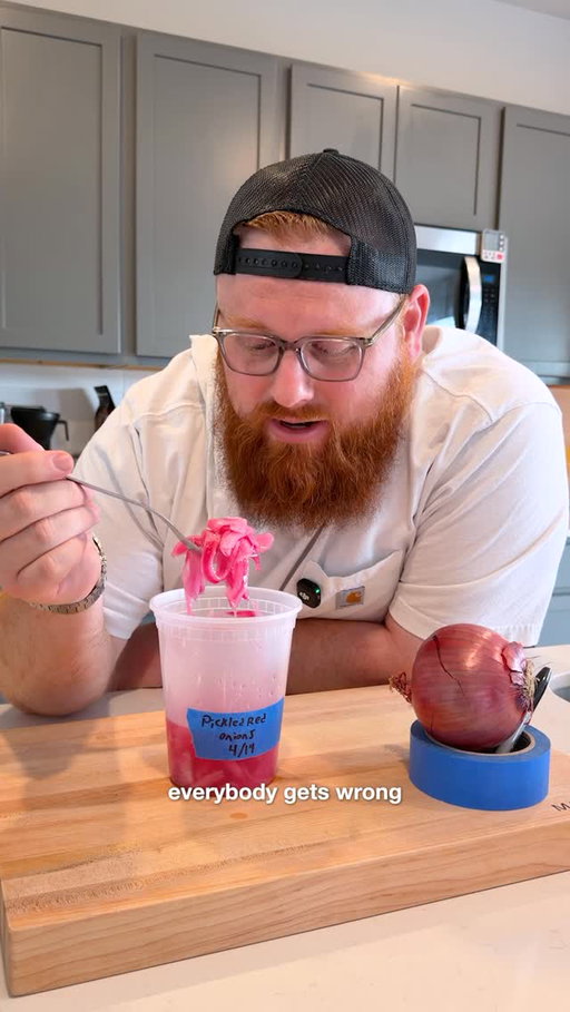 It's time to fix your pickled red onions. I'm tired of seeing sad limp onions.

1) Cut with the grain
2) Cut different sizes
3) Keep a clean brine

The four 1's:
1 cup white vinegar
1 cup water
1 tablespoon salt
1 tablespoon sugar