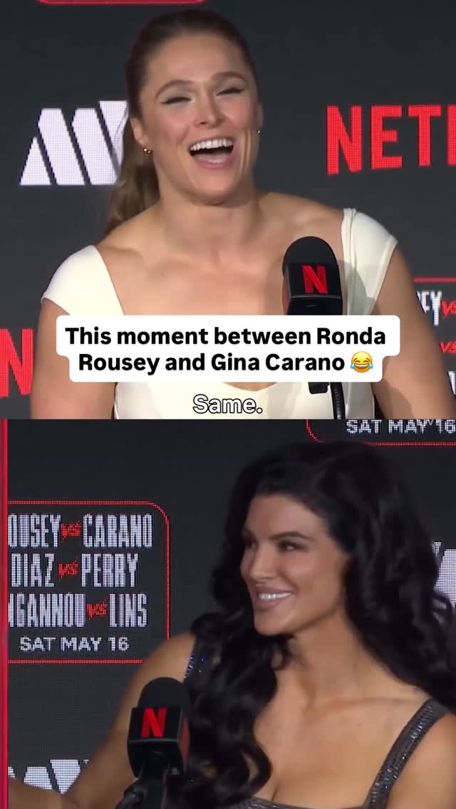 “I’m trying to make it not look like I’m checking you out. I’m sizing you up, I swear.” 😭

Ronda Rousey and Gina Carano hyping each other up, we love to see it 👏

#RouseyCarano
Saturday, May 16
LIVE on Netflix

#MMA #RondaRousey #GinaCarano