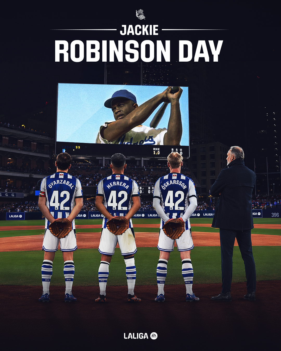 Sport moves forward thanks to those who paved the way 👏🏽 

Real Sociedad honors Jackie Robinson Day ⚾⚽ 

#RealSociedadLaLigaAmerica #LALIGAAmerica #MLB #JackieRobinson