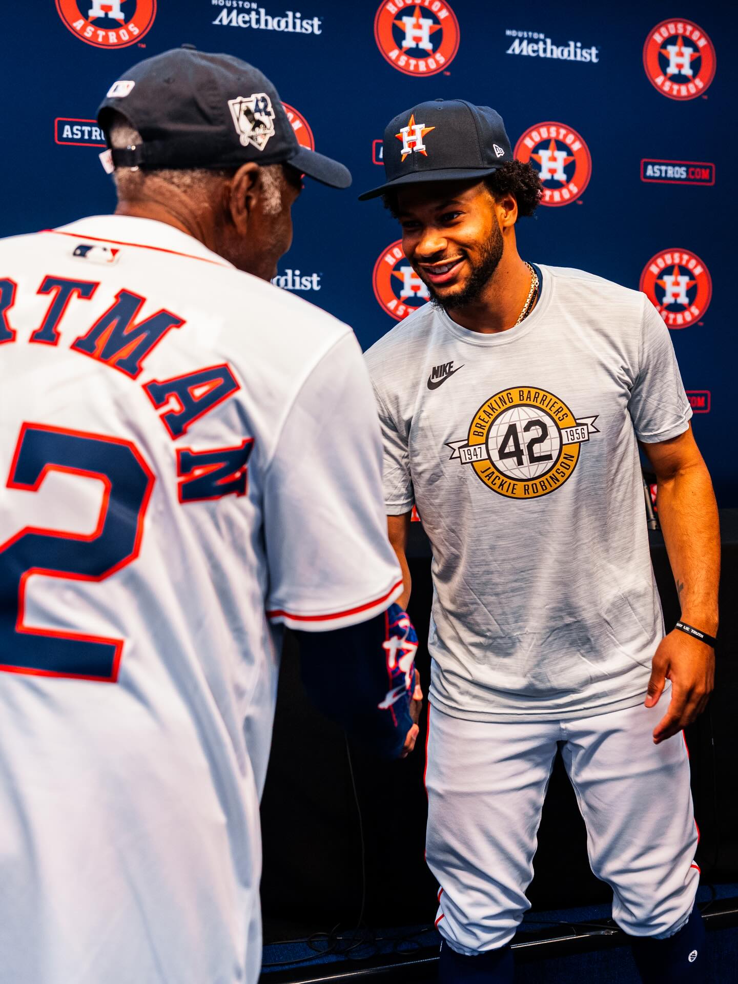 In honor of Jackie Robinson Day, students from the @astros_ya had a chance to hear from Astros players, coaches, and alumni as they shared their own experiences with breaking down barriers and the impact Jackie made on their life.