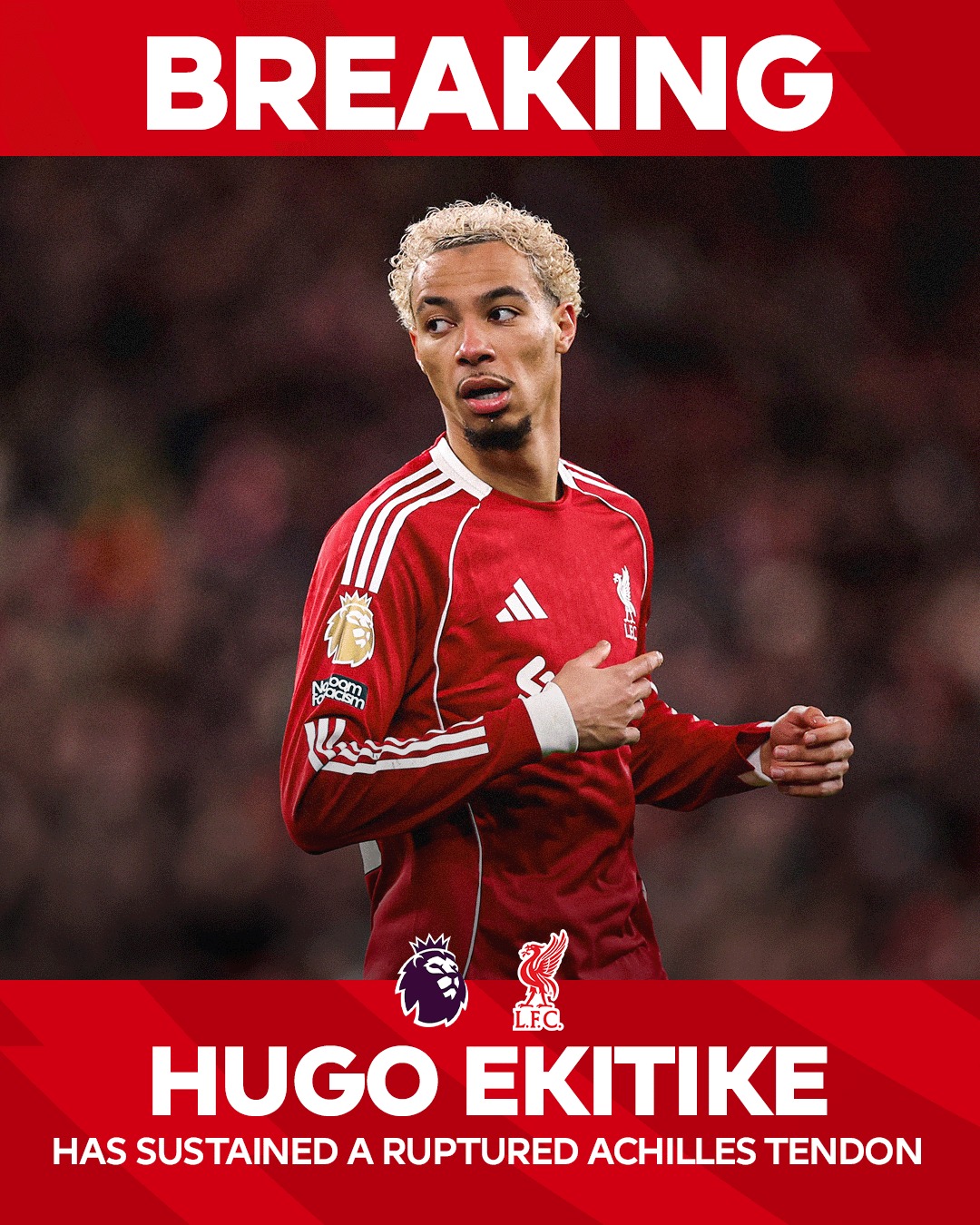 Hugo Ekitike has suffered a long-term injury and will miss the rest of @liverpoolfc's season and this summer's World Cup

We wish Hugo all the best in his recovery