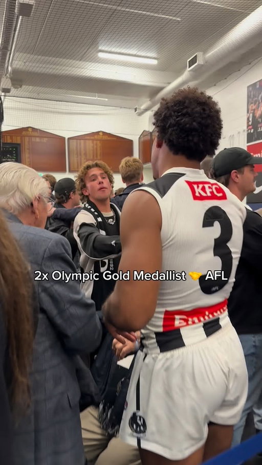Two-time Olympic Gold Medallist @keeganpalmer enjoying the Pies win 🤩