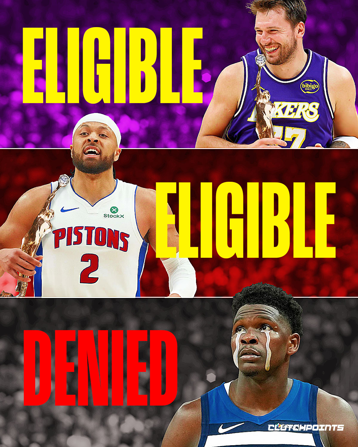 [BREAKING] Luka Doncic and Cade Cunningham are now ELIGIBLE for all 2025-26 season awards such as MVP and All-NBA teams.

The NBA and NBPA have ruled in favor of Luka and Cade on their Extraordinary Circumstances Challenge for the 65-game award rule:

🔸 Luka missed 2 games due to the birth of his child abroad
🔸 Cade had a collapsed lung

Anthony Edwards filed a challenge as well, but was DENIED and is not eligible for awards.

Thoughts? 👀