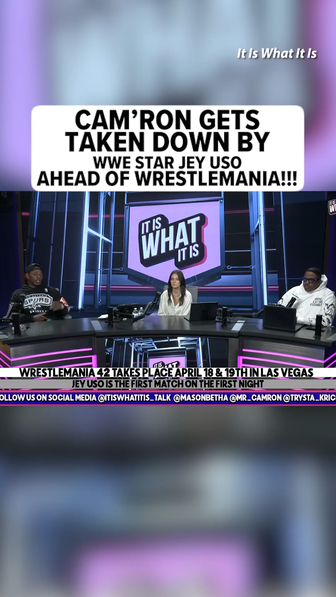 😱 Jey Uso just took Cam'Ron down while on the "It Is What It Is" podcast ahead of Weestlemania 42 in Las Vegas. 

🎥: It Is What It Is Podcast