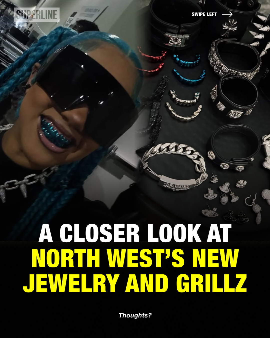 North West just got 3 new grillz, including teal blue, candy red, and white gold. Which set is best?⁠
⁠
via @gabbyelanjewelry @superrrdani @northwest