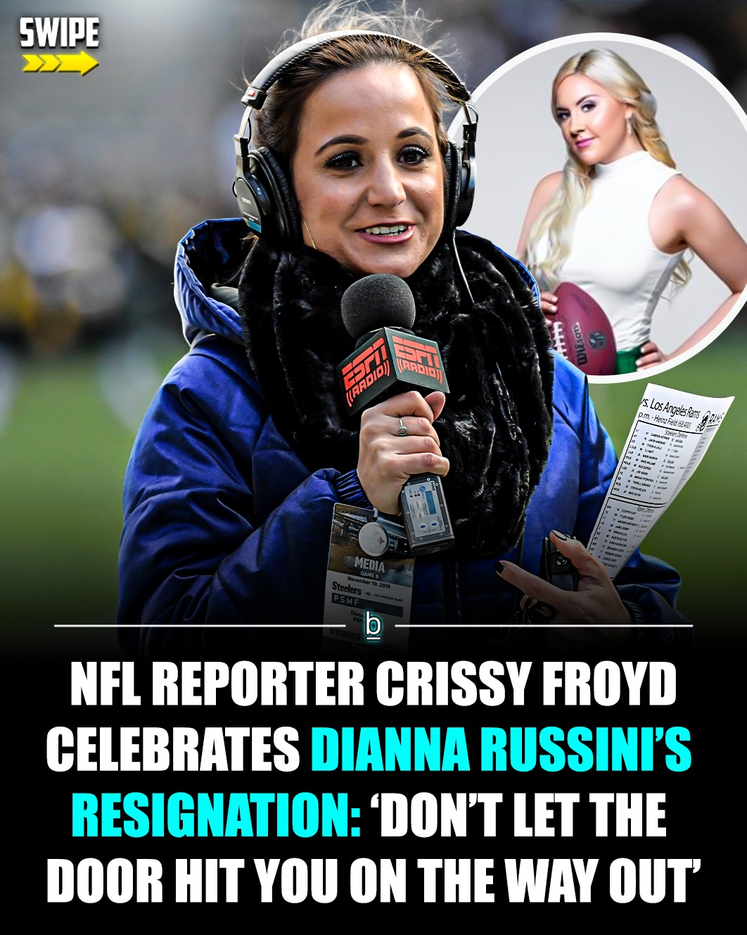 NFL reporter Crissy Froyd celebrated Dianna Russini’s resignation amid scandal. “Don’t let the door hit you on the way out,” she wrote on X. 😬

While people like Jemele Hill are calling out a purported “double standard” regarding how Dianna Russini has been treated, Crissy Froyd has taken a completely different stance on the issue.

Russini felt the need to resign from her job at The Athletic earlier this week in the wake of photos of her locking fingers, hugging, and hanging out in a hot tub at an adults-only resort in Arizona with Patriots head coach Mike Vrabel making the rounds on the internet. ⛱️

Both Dianna Russini and Mike Vrabel denied the allegations that they were doing anything inappropriate. 

In her resignation letter, Russini claimed that she has “covered the NFL with professionalism.”“I’m sure you were told to submit this or that you’d get fired instead,” Froyd wrote on X in response to Russini’s resignation letter. 

🗣️ - “Don’t let the door hit you on the way out. We know who you really are and what you’ve been up to for years. It does so much detriment to women in sports who have done things the right way.”

Crissy Froyd later confirmed her feelings about Dianna Russini in an interview with the Daily Caller.

🗣️ - “I want to first of all say that I am so thankful an outlet does have the audacity to do a story on Dianna Russini being called out,” Froyd said. “She deserves to have been, and all of us do know what she’s been up to.

“From fights with other reporters in Chili’s parking lots about hooking up with married NFL coaches to everything else, it is almost certainly all true.” 👍

“It was the worst kept secret in the NFL reporting world for a while.”

“Someone once propositioned me to have Dianna potentially be my mentor. I declined because I knew what she was about and her track record.” 👎

“I can honestly say I have never slept with a player or coach for professional gain,” she said. “Dianna cannot say the same.”

Froyd, who graduated from LSU in 2021, did admit that she had a relationship with former quarterback J.T. Daniels, but that it didn’t begin “until after he was out of football.” 🏈 

#nfl #football #guys #men