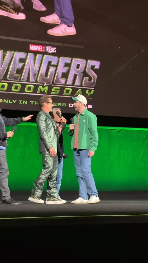 This guy...Robert Downey Jr. and Chris Evans face off on the CinemaCon stage. #AvengersDoomsday