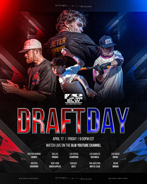 IT’S DRAFT DAY!! The Inaugural Big League Wiffle Ball draft is live on BLW’s YouTube channel tonight at 9:00pm ET.

16 players will hear their names called, you never know what may happen…