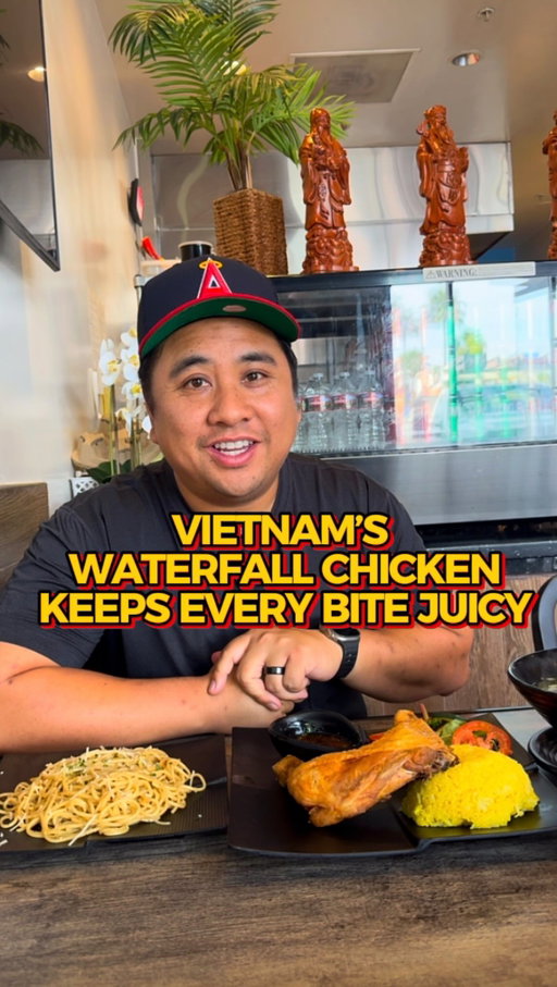 From Vietnam now in OC! 
They use a “waterfall” method where the juices fall back over the chicken while cooking… so it literally bastes itself. That’s why it stays this tender and flavorful.

This place is brand new and only in their first week in the states so be patient w them as the machine was always brought over from VN and still getting used to things here. 

So good! 
No ig yet 

😋