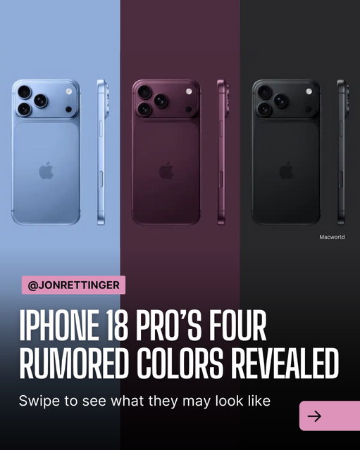 So Macworld apparently got hold of 4 Pantone codes Apple’s testing for the iPhone 18. That’s cool, except Apple usually ships 3 colors at launch, not 4. One of these isn’t making it.

Which color do you want to see on the 18 Pro?

#appleleak #iphone18pro #iphoneleak #applerumors #iphonecolors