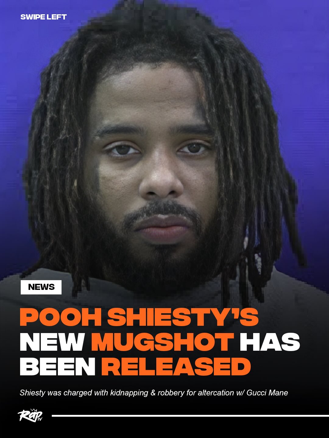 Pooh Shiesty’s new mugshot has surfaced online‼️

Shiesty was charged with kidnapping & robbery in Texas for the altercation earlier this month at #GucciMane's studio.

He’s currently being held at Kaufman County Jail in Texas.