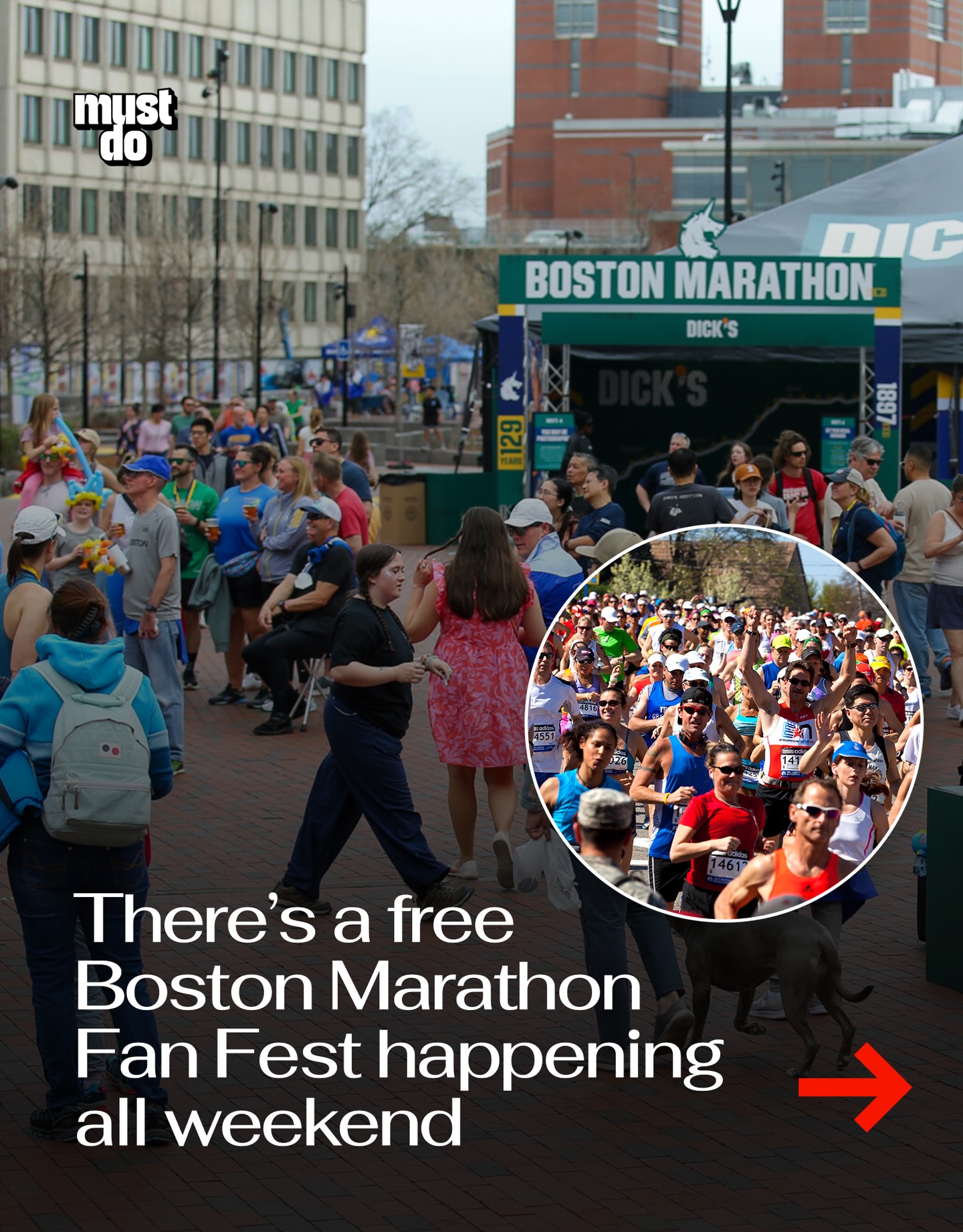 You don’t have to run 26.2 miles to be part of the weekend.

Boston Marathon Fan Fest is taking over City Hall Plaza from April 17–19 with live music, workout classes, food vendors, and appearances from marathon pros.

It’s free, open to the public, and basically the easiest way to tap into Marathon Weekend without actually running it.

There’s something going on all day, from live podcasts and fitness classes to full concert-style sets at night.
If you’re looking for somewhere to be this weekend, this is probably it.

Swipe to slide two to see the exact times the fun begins.

Media via Shutterstock/@bostonmarathon

#mustdoboston #bostonmarathon