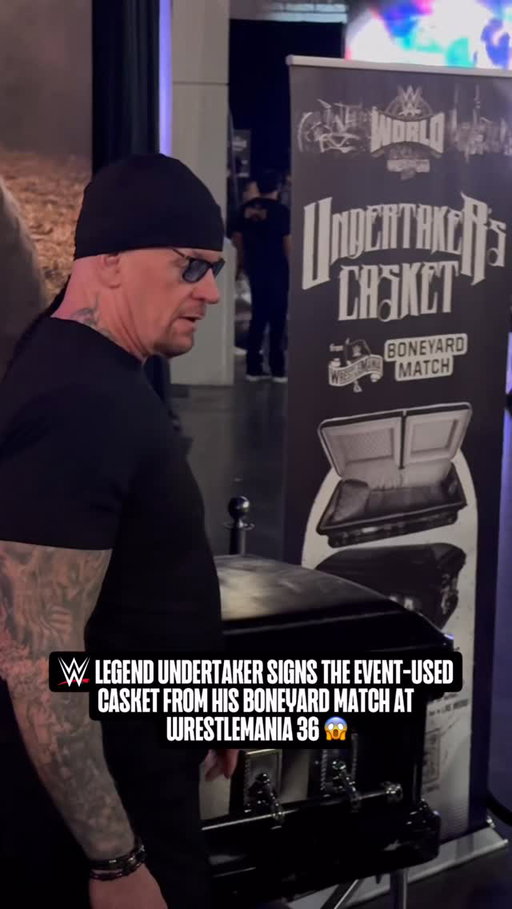 From the #BoneyardMatch ➡️ #WWEWorld ➡️ Your Memorabilia Collection ☠️

@WWE Legend @undertaker stopped by the actual event-used casket from his final #WrestleMania to sign & inscribe it with a message to @ajstylesp1 👀 

Bid on this 1/1 piece of memorabilia on @wweshop now through Saturday, April 25th!