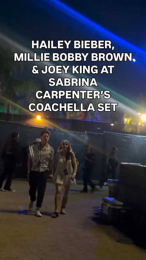 Sabrina Carpenter’s Friends & Family section during Coachella Weekend 2 included Hailey Bieber, Millie Bobby Brown with husband Jake Bongiovi, Joey King with husband Steven Piet, Tyla, Zara Larsson, Lara Raj from Katseye, Owen Thiele and Fai Khadra.