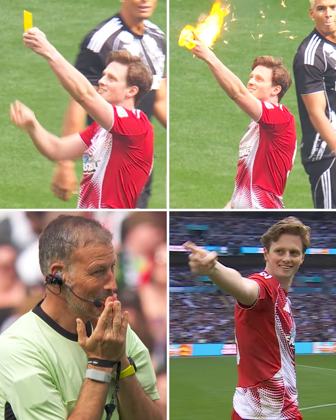 Max Fosh set Mark Clattenburg’s yellow card on fire after being booked in the Sidemen Charity match 🔥😂

The YouTuber providing another viral moment with the former Premier League referee 🟨🤣

🎥 @sidemen