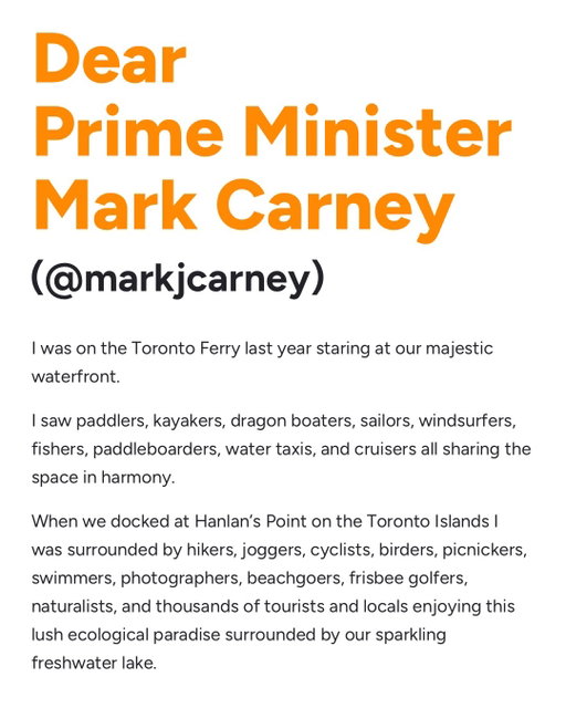 Dear Prime Minister Mark Carney (@markjcarney) 

I wrote you a letter about Ontario Premier Doug Ford's (@fordnationdougford) proposed expansion of Billy Bishop Airport into Lake Ontario.

I mailed it to you—and I’m sharing it here.

I hope you’ll read it.

Thank you,

Neil Pasricha