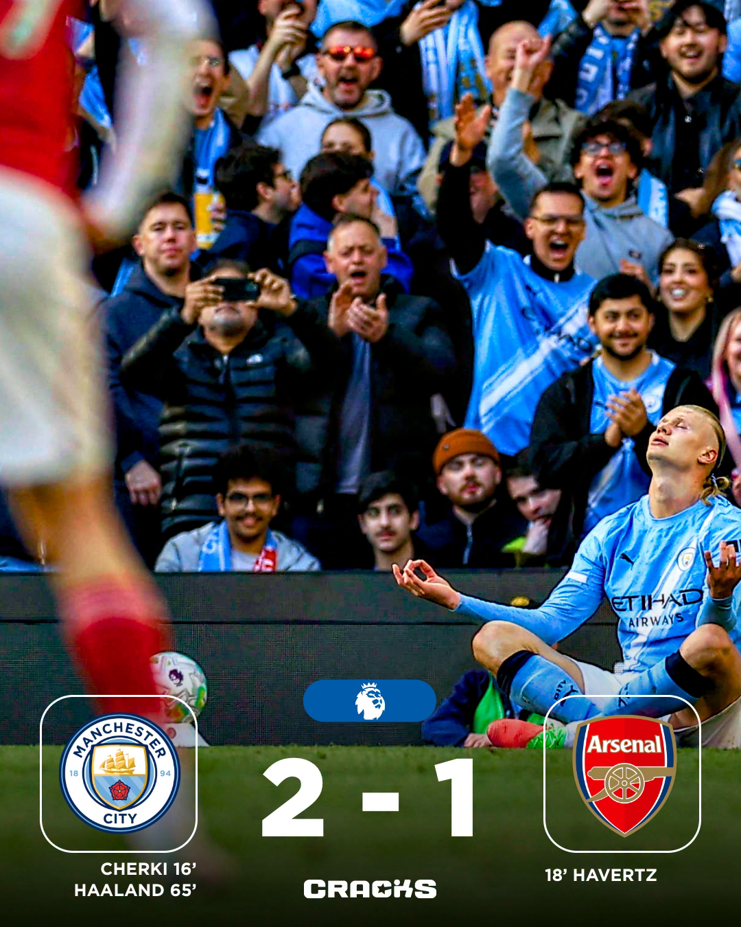 ➟ 𝙁𝙄𝙉𝘼𝙇 | Manchester City 2-1 Arsenal

¡City gana al líder! Se pone caliente la tabla. 

Jornada 33 🗓 | Premier League 🏴󠁧󠁢󠁥󠁮󠁧󠁿
